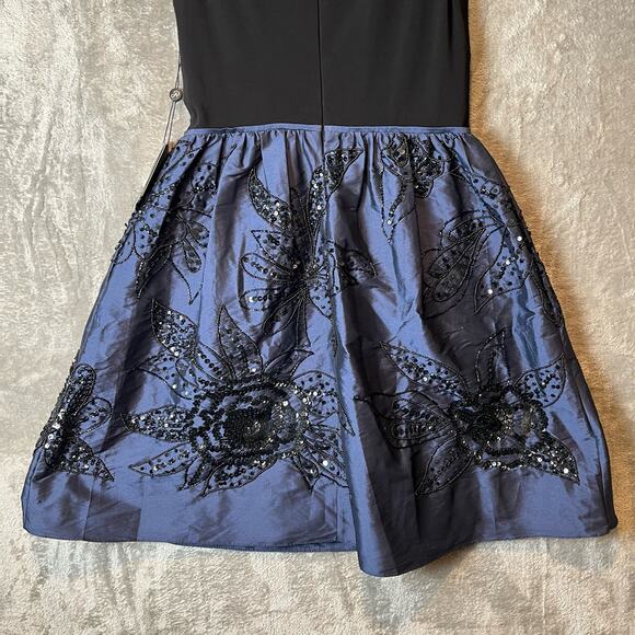 Adrianna Papell Sz 2 Jersey & Taffeta High‎ Neckline Beaded Dress Navy Black New - Picture 7 of 9